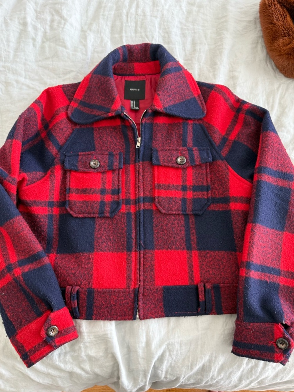 Forever 21 Red and Navy Plaid Jacket